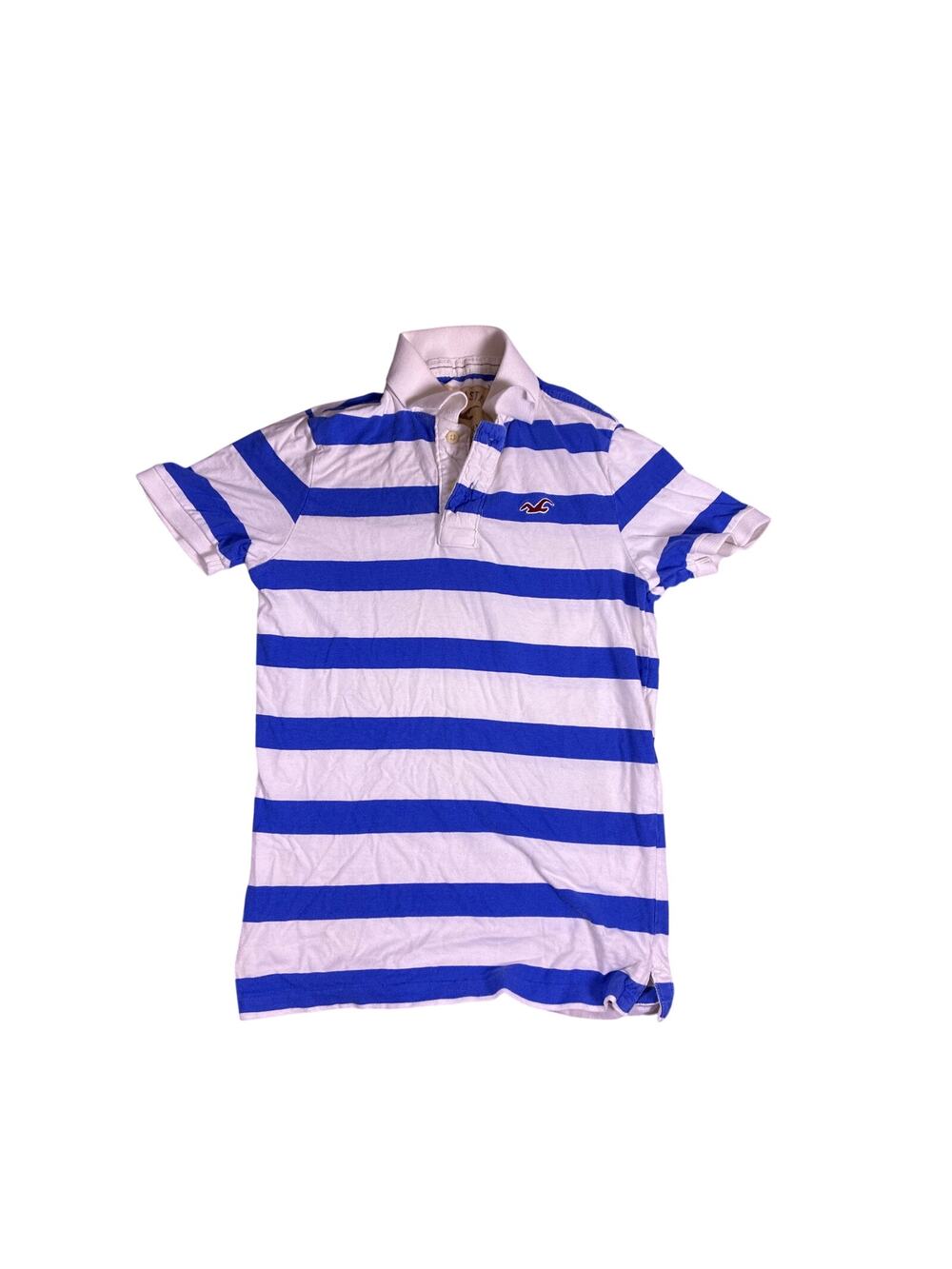 Hollister Rugby Polo Shirt Mens Small White Blue Striped Long Sleeve Preppy